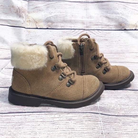 Ugg Australia Kids Tan Azell Hiker Suede Ankle Winter Boots shoes Size 11Toddler - Picture 3 of 11